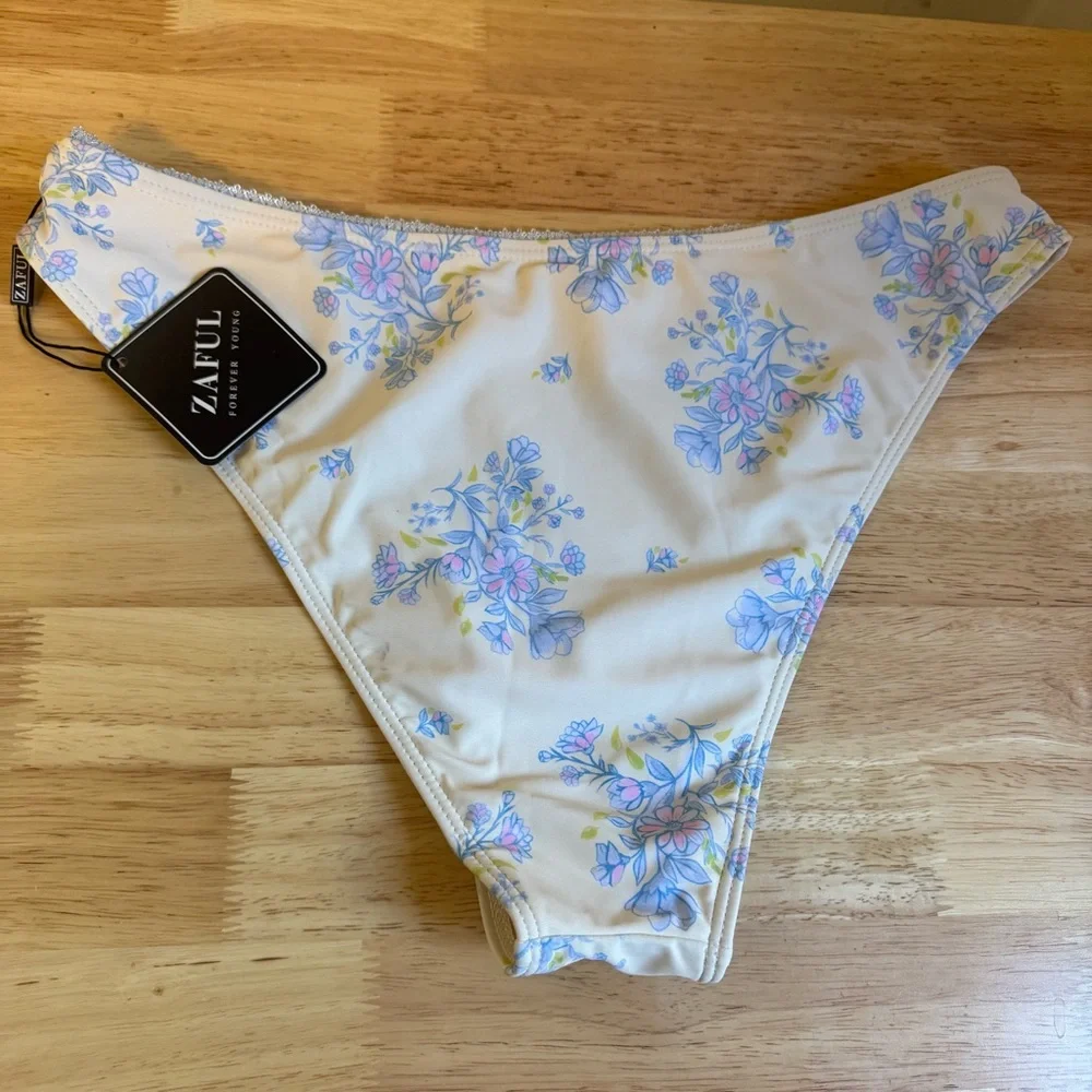 Zaful Floral Lace‎ Trim Cute Bow Bikini Bottoms